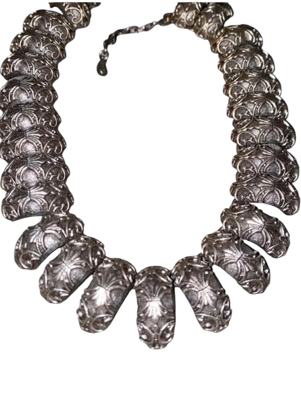 Vintage Tortolani Etruscan Style Cleopatra Silver Tone Collar Necklace